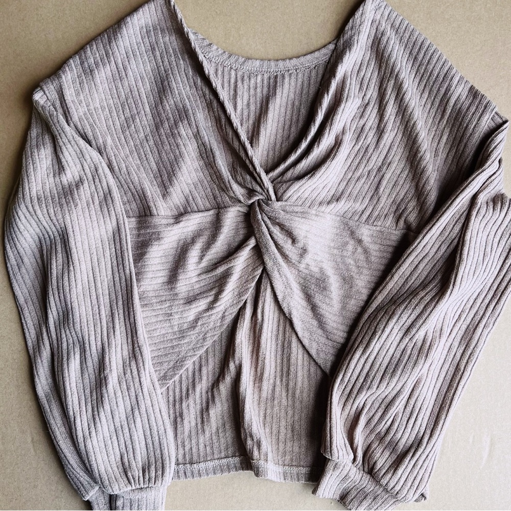SHEIN Kids Ribbed Long Sleeve Top in Light Brown